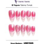 Takma Takma 10'lu Pembe Uzun Badem UBD1525 Tekrar Kullanılabilir El Yapımı Protez Takma Tırnak Pembe-M
