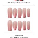 Takma Takma 10'lu Pembe Uzun Balerin TT1234 Tekrar Kullanılabilir El Yapımı Protez Takma Tırnak Pembe-L