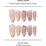Takma Takma 10'lu Pembe Uzun Oval TT1387 Tekrar Kullanılabilir El Yapımı Protez Takma Tırnak - Pembe-S - Çok Renkli