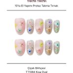 Takma Takma 10'lu Renkli Kısa Oval TT1384 Tekrar Kullanılabilir El Yapımı Protez Takma Tırnak Renkli-S - Pembe