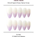 Takma Takma 10'lu Renkli Uzun Badem TT1358 Tekrar Kullanılabilir El Yapımı Protez Takma Tırnak Renkli-Xs - Beyaz