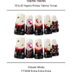 Takma Takma 10'lu Siyah Extra Extra Extra TT1436 Tekrar Kullanılabilir El Yapımı Protez Takma Tırnak Siyah-M - Sarı