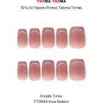 Takma Takma 10'lu Ten Rengi Kısa Balerin TT0943 Tekrar Kullanılabilir El Yapımı Protez Takma Tırnak Ten Rengi-S - Yeşil