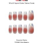 Takma Takma 10'lu Ten Rengi Orta Balerin TT0561 Tekrar Kullanılabilir El Yapımı Protez Takma Tırnak - Ten Rengi-S