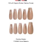 Takma Takma 10'lu Ten Rengi Uzun Balerin TT0562 Tekrar Kullanılabilir El Yapımı Protez Takma Tırnak - Ten Rengi-XS