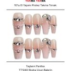 Takma Takma 10'lu Ten Rengi Uzun Balerin TT1240 Tekrar Kullanılabilir El Yapımı Protez Takma Tırnak - Ten Rengi-XS - Pembe