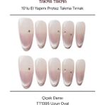 Takma Takma 10'lu Ten Rengi Uzun Oval TT1395 Tekrar Kullanılabilir El Yapımı Protez Takma Tırnak Ten Rengi-S - Çok Renkli
