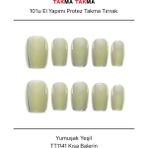 Takma Takma 10'lu Yeşil Kısa Balerin TT1141 Tekrar Kullanılabilir El Yapımı Protez Takma Tırnak Yeşil-Xs