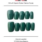 Takma Takma 10'lu Yeşil Kısa Kare TT1333 Tekrar Kullanılabilir El Yapımı Protez Takma Tırnak Yeşil-S - Pembe