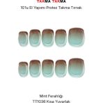 Takma Takma 10'lu Yeşil Kısa Yuvarlak TT1036 Tekrar Kullanılabilir El Yapımı Protez Takma Tırnak - Yeşil-M - Çok Renkli