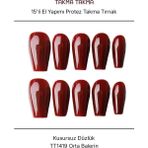 Takma Takma 15'li Bordo Orta Balerin TT1419 Tekrar Kullanılabilir El Yapımı Protez Takma Tırnak - Bordo-S - Kırmızı