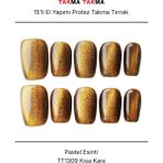 Takma Takma 15'li Kahverengi Kahve Kısa Kare TT1309 Tekrar Kullanılabilir El Yapımı Protez Takma Tırnak Kahverengi-L - Pembe