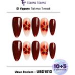 Takma Takma 15'li Kahverengi Uzun Badem UBD1513 Tekrar Kullanılabilir El Yapımı Protez Takma Tırnak - Kahverengi-L