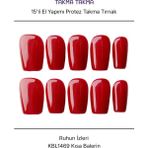 Takma Takma 15'li Kırmızı Kısa Balerin KBL1469 Tekrar Kullanılabilir El Yapımı Protez Takma Tırnak Kırmızı-L