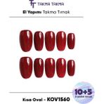 Takma Takma 15'li Kırmızı Kısa Oval KOV1560 Tekrar Kullanılabilir El Yapımı Protez Takma Tırnak Bordo-Xs
