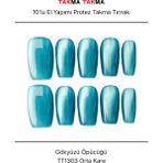 Takma Takma 15'li Mavi Orta Kare TT1303 Tekrar Kullanılabilir El Yapımı Protez Takma Tırnak Mavi-M - Pembe
