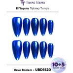 Takma Takma 15'li Mavi Uzun Badem UBD1520 Tekrar Kullanılabilir El Yapımı Protez Takma Tırnak - Mavi-M