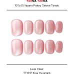 Takma Takma 15'li Pembe Kısa Yuvarlak TT1317 Tekrar Kullanılabilir El Yapımı Protez Takma Tırnak - Pembe-XS - Çok Renkli