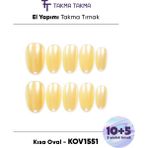 Takma Takma 15'li Sarı Kısa Oval KOV1551 Tekrar Kullanılabilir El Yapımı Protez Takma Tırnak - Sarı-M