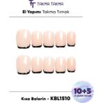 Takma Takma 15'li Ten Kısa Balerin KBL1510 Tekrar Kullanılabilir El Yapımı Protez Takma Tırnak - Ten Rengi-S