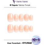 Takma Takma 15'li Ten Kısa Yuvarlark KYL1548 Tekrar Kullanılabilir El Yapımı Protez Takma Tırnak - Ten Rengi-M