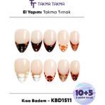 Takma Takma 15'li Ten Rengi Kısa Badem KBD1511 Tekrar Kullanılabilir El Yapımı Protez Takma Tırnak - Ten Rengi-M