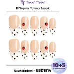 Takma Takma 15'li Ten Uzun Badem UBD1514 Tekrar Kullanılabilir El Yapımı Protez Takma Tırnak - Ten Rengi-XS