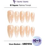 Takma Takma 15'li Ten Uzun Badem UBD1516 Tekrar Kullanılabilir El Yapımı Protez Takma Tırnak - Ten Rengi-XS
