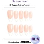 Takma Takma 15'li Ten Uzun Badem UBDK1536FK Tekrar Kullanılabilir El Yapımı Protez Takma Tırnak - Ten Rengi-S