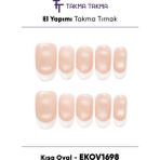 Takma Takma EKOV1698 Kısa Oval 10'lu Tekrar Kullanılabilir El Yapımı Protez Takma Tırnak Ten Rengi-Xs