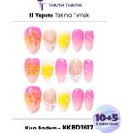 Takma Takma KKBD1617 Kısa Badem 15'li Tekrar Kullanılabilir El Yapımı Protez Takma Tırnak - Renkli-L