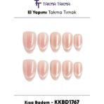 Takma Takma KKBD1768 Kısa Badem 10'lu Tekrar Kullanılabilir El Yapımı Protez Takma Tırnak Ten Rengi-Xs