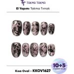 Takma Takma KKOV1627 Siyah Kısa Oval 15'li Tekrar Kullanılabilir El Yapımı Protez Takma Tırnak Siyah-L