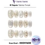 Takma Takma KKOV1630 Gümüş Kısa Oval 15'li Tekrar Kullanılabilir El Yapımı Protez Takma Tırnak Gümüş-L