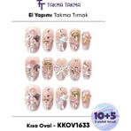 Takma Takma KKOV1633 Renkli Kısa Oval 10'lu Tekrar Kullanılabilir El Yapımı Protez Takma Tırnak - Renkli-L