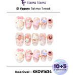 Takma Takma KKOV1634 Renkli Kısa Oval 15'li Tekrar Kullanılabilir El Yapımı Protez Takma Tırnak Renkli-L