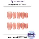 Takma Takma KKOV1765 Kısa Oval 15'li Tekrar Kullanılabilir El Yapımı Protez Takma Tırnak - Pembe-S