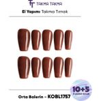 Takma Takma KOBL1757 Orta Balerin 15'li Tekrar Kullanılabilir El Yapımı Protez Takma Tırnak Kahverengi-S