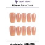 Takma Takma KOBL1770 Orta Balerin 10'lu Tekrar Kullanılabilir El Yapımı Protez Takma Tırnak Ten Rengi-Xs - Pembe