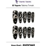 Takma Takma KUOV1663 - 1663 Uzun Oval - 10'lu Tekrar Kullanılabilir El Yapımı Protez Takma Tırnak Siyah-Xs