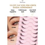 Takmakirpiğim 10 Çift Doğal Cat Eye Kedi Göz Takma Ipek Kirpik Power Şeffaf Kalem Yapıştırıcı Sağlık Test Raporlu - 01-Siyah