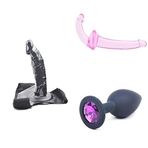Takmalı Dildo Penis Kemeri + Askısız Çift Uçlu Dildo + Anal Tıkaç Elmas Taşlı Küçük