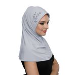 Takmatik Taşlı El İşi Boncuk İşlemeli Açık Gri Hazır Türban Tesettür Bone Namaz Örtüsü