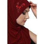 Takmatik Taşlı El İşi Boncuk İşlemeli Bordo Hazır Türban Tesettür Bone Namaz Örtüsü