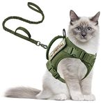 Taktik Kedi Koşum Takımı ve Yürüyüş Kaçış Kanıtı için Tasma, Ayarlanabilir Evcil Hayvan Yelek Koşum, Büyük Kedi Küçük Köpek için Kontrol Saplı Yumuşak Örgü, Yama ile Hediye (Ordu Yeşili, Kedi Koşum