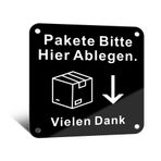 TAKULA Paketbox Çıkartma Paketleri Buraya Bırakın Levha, 10 x 10 cm Alüminyum Metal Levha, Ev Kapısında ve Posta Kutusunda Kendinden Yapışkanlı Levha
