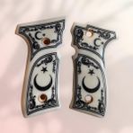 Talat Yavuz 16 - Beretta F92 Siyah Ay Yıldız Işlemeli Beyaz Sedef Kabze - #