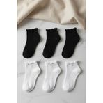 Talel 6 Çift Kadın Fırfırlı Siyah/beyaz Kısa Patik Çorap Set - 36 - 40 - Siyah-Siyah-Beyaz