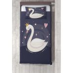 Talia Home antrasit-Mor Kuğu Desenli Çocuk ve Bebek Odası Yatak Örtüsü TLAY-222 - 360 x 220 cm