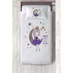 Talia Home ay'a Oturan Kız Desenli Mor Çocuk ve Bebek Odası Yatak Örtüsü TLAY-209 - 347 x 220 cm - Beyaz